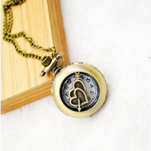 Fashion Small Size bronze Heart Pocket Watch Necklace Pendant For Xmas Gift KJH532