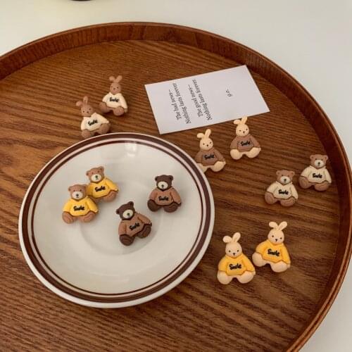 S925 Fashion Cute Cartoon Bear Earrings Personality Girl Cute Bunny Earrings Simple And Sweet Ear Clip Female Tide