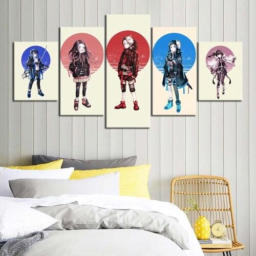 Kimetsu No Yaiba Modular Poster Wall Art Prints 5 Panel Japanese Anime Role Demon Slayer Canvas Painting Pictures Home Decor