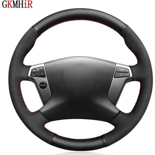 Hand-Stitched Black Genuine Leather Suede Car Steering Wheel Cover For Toyota Avensis 2003 2004 2005 2006 2007 2008