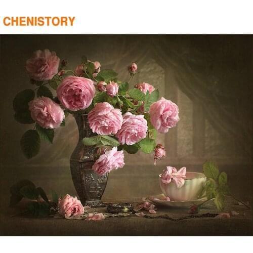 CHENISTORY Vintage Flower DIY Painting By Numbers Acrylic Picture Canvas Painting Home Wall Art Picture For Unique Gift 40x50cm
