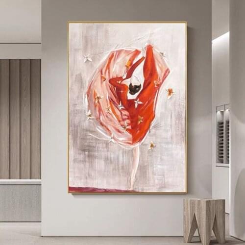 New Arrival Abstract Oil Painting Of A Dancing Girl In Red Dress Modern Wall Art Home Decor Picture Oil Painting On Canvas
