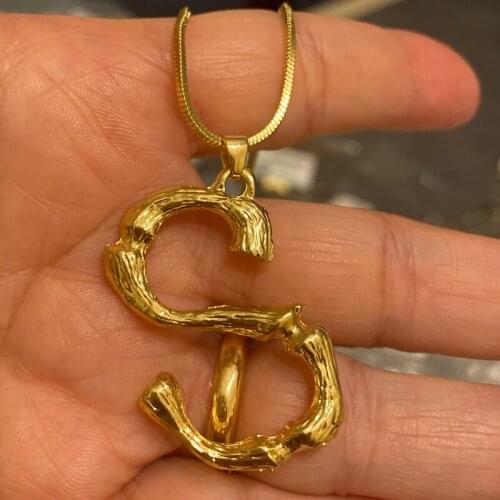 Bamboo 26 Letter Necklaces for Women Stainless Steel Gold Big Initial Alphabet Pendant Necklace Link Chain Jewelry Gifts BFF