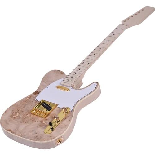 1Set Completely DIY Unfinished Electric Guitar Kits Basswood Body Burl Surface