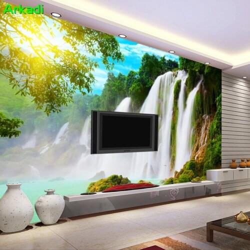 Custom Mural Forest Waterfall Landscape Wallpaper 3D Seamless Sofa TV Living Room Bedroom Background Wallpaper