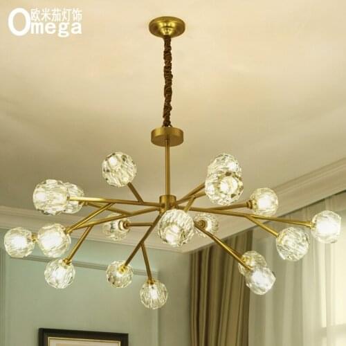 Postmodern light luxury copper crystal chandelier living room dining room showroom study room bedroom chandelier creative lamps