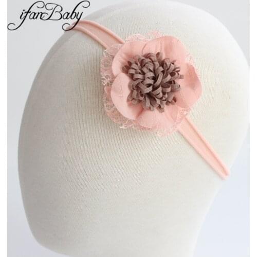 KIDS Girl Lace Fabric Flower with Soft Nylon Headband Boutique Strench Elastic Hair Accessories