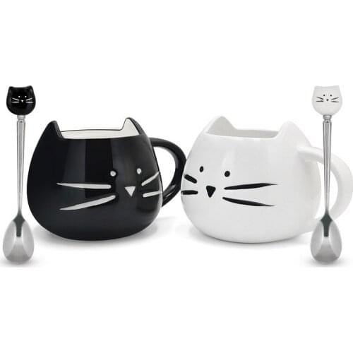 Simple new white cute couple cat mug ceramic creative coffee porcelain black and white cat novelty gift WF