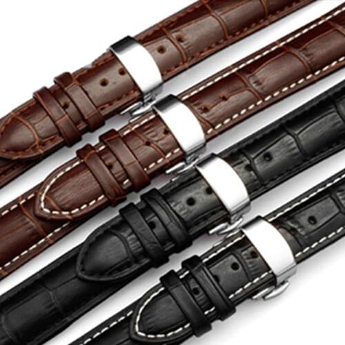 Genuine Leather Watchband With Butterfly Buckle Bands Croco Grain Bracelet for Watch sized in 16 18 19 20 21 22 24 mm