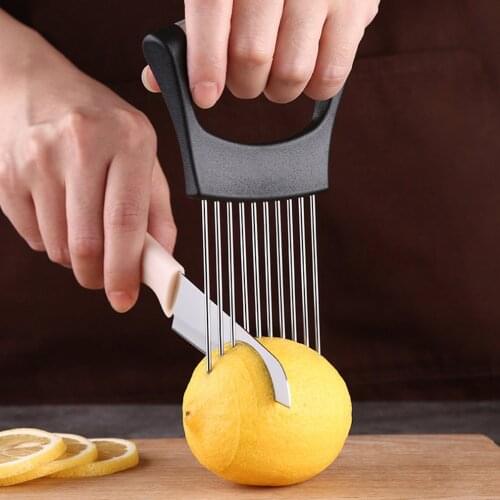 Food Slice Assistant Vegetable Holder Stainless Steel Onion Cutter Onion Chop Fruit Vegetables Cutter Slicer Tomato Cutter Knife