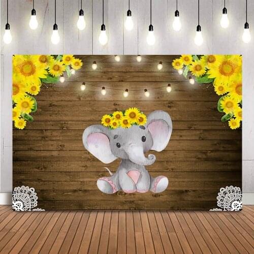 Elephant baby shower birthday backdrop sunflower kids birthday party decoration rustic brown wood photo background studio props