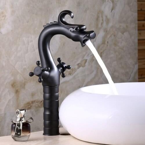 3 Colors Antique Dragon Bathroom Basin Faucet brass bathroom faucets Dual handle Hot and Cold Water Tap Deck Mounted Mixer Tap