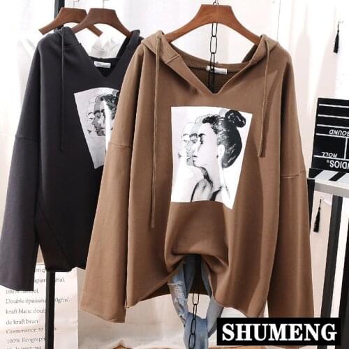 Hip Hop Oversize Hooded Sweatshirt Women Spring and Autumn Fashion Print Street Long Hoodie Teenager Loose Cotton Pullover Coat