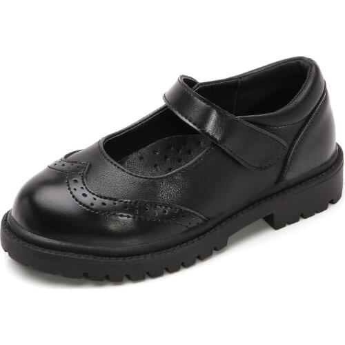 Kids Leather Shoes For Medium Big Girls Formal Wedding Party Black Leather Children Flats Oxfords British Style Back to School