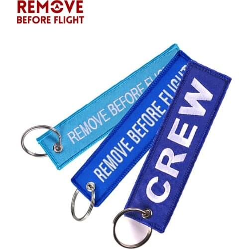 Remove Before Flight Blue Key Ring Chian Keychain Embroidery portachiavi CREW Tag for Aviator gift porte clef motards 3 PCS/LOT