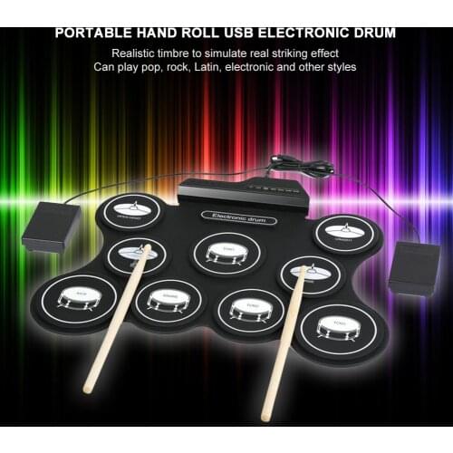 USB Rechargeable Roll-Up Electronic Drum Kit Portable Drum Set with Drumsticks Foot Pedals for Beginners Percussion Instrument