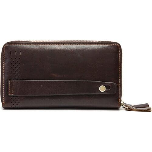 Large Capacity Genuine Leather Men Long Wallet Cowhide Male Clutch Wallet Men Double zipper Hasp Card Holder Coin Pocket