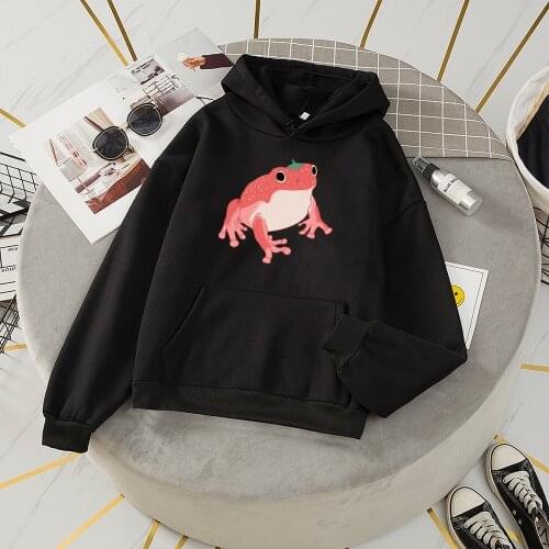 Frog Oversized Clothes Harajuku Long Sleeve Hooded Kawaii Hoodie for Girls Winter Hoodie with Pocket Pink Sweatshirts