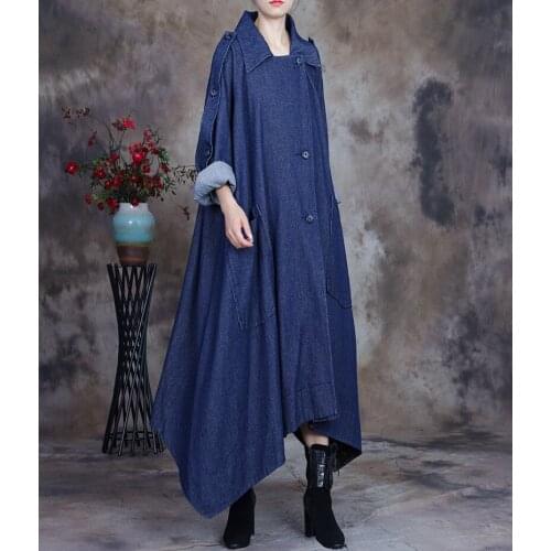 Women Autumn Spring Loose Irregular Length Trench Coat Outerwear Ladies Loose Topcoat Long Coat Female Denim coat