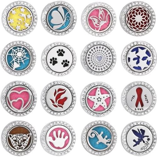 10pcs/lot Aromatherapy Snap Button Locket Fit 18mm Snap Button Bracelet Stainless Steel Perfume Essential Oil Diffuser Jewelry