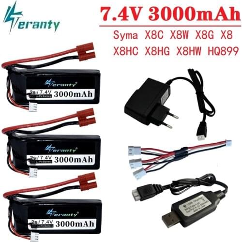 2s RC Lipo Battery 7.4v 3000mAh and USB Charger for Syma X8C X8W X8G X8 X8HC X8HG X8HW HQ899 T70CW RC Quadcopter Spare Parts