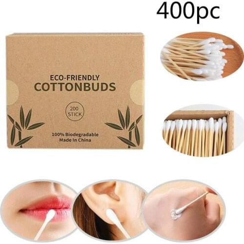 400PC Disposable Cotton Swab Lint Free Micro Brushes Wood Cotton Buds Swabs Ear Clean Stick Eyelash Extension Glue Removing Tool