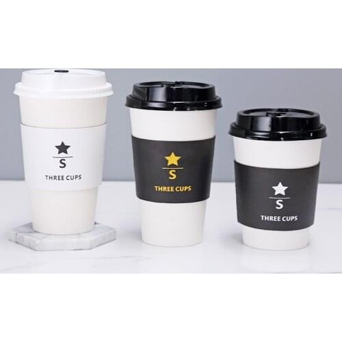 50pcs Net red thick disposable coffee cup hot drink milk tea paper cups takeaway packaging wtih lid hot stamping cup holder