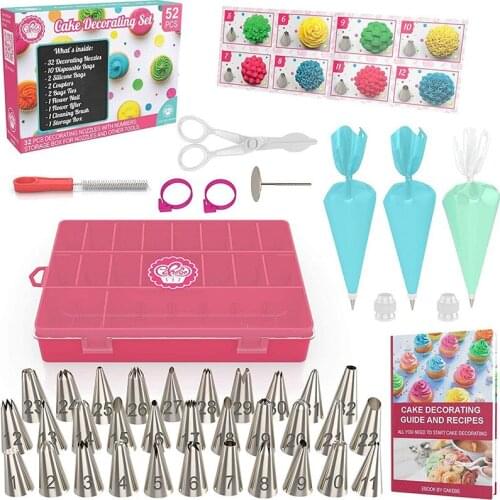 52PCS Cake Decorating Skills Set Pastry Bag Candy Accessories Nozzle Stainless Steel Cream Cake Baking Tools Kitchen Cake Tools