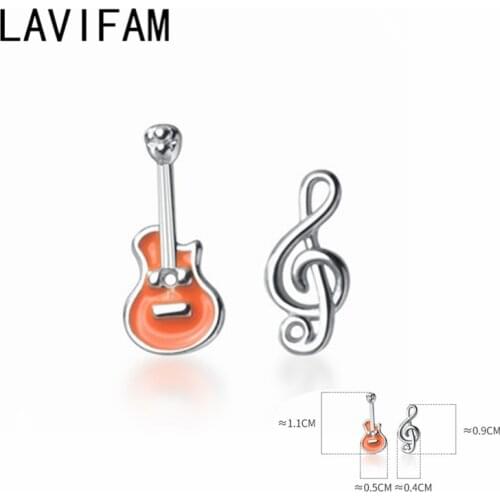 925 Sterling Silver Asymmetric Mini Musical Instrument Guitar Note Shape Small Stud Earrings For Student Kids Fine Jewelry