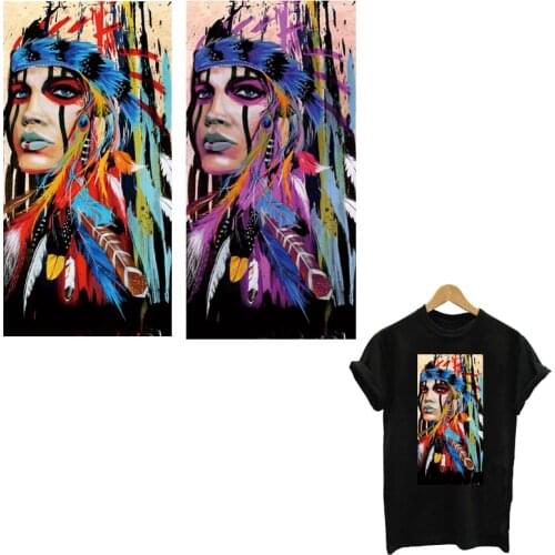 Watercolor Indian Lady Iron On Patches For Clothes DIY Washable Applique Accessory Clothes Sticker Colorful Girl Patch Decor