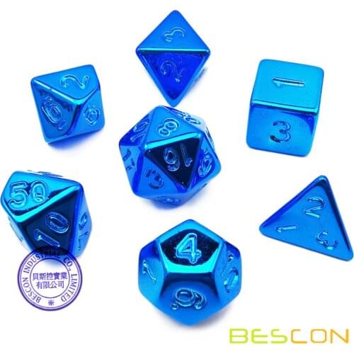 Bescon Unpainted Raw Plating Polyhedral Dice Set of Glossy Blue, RPG Dice Set of 7