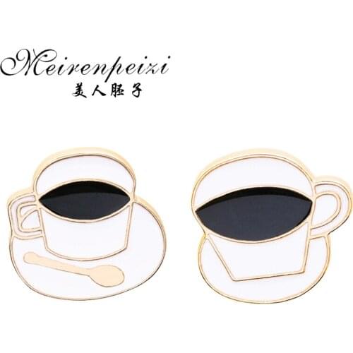 Meirenpeizi Coffee cup pins Coffe mug brooch Badges Enamel lapel pins Brooches Funny jewelry Gift for coffee lover