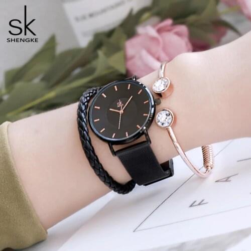 Shengke Women Watches High Quality Ultra Thin Quartz Watch Womens Clock Relogio Masculino 2019 SK Ladies Watch with Bracelets
