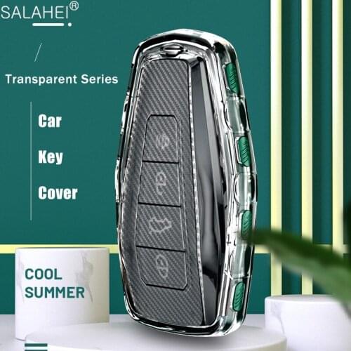 Soft TPU Car Remote Key Case Cover Holder Shell Geely Coolray 2019-2020 4 Buttons Car Styling Accessories Fob Buckle Keychain