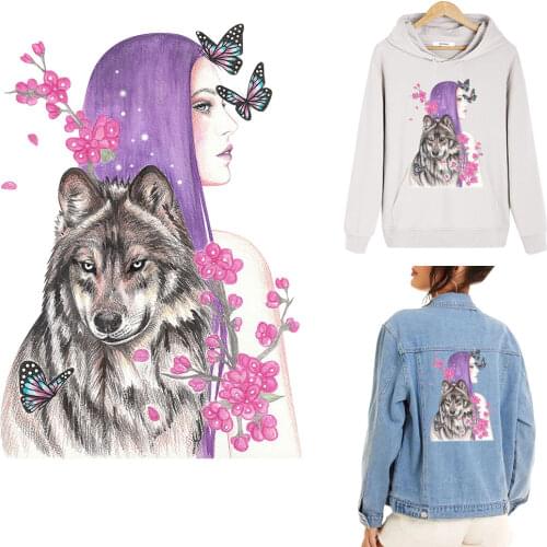 Flower Transfer Patches Wolf And Girl Iron On Thermo Sticker Stripe On Clothes Diy Iron Patch Decal Parches Termoadhesivos Ropa