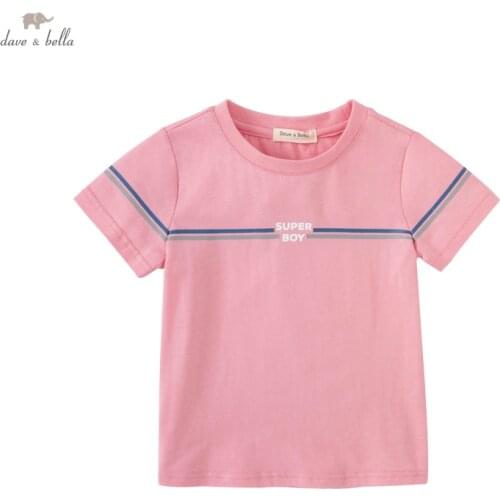 DKX17747-2 dave bella summer 5Y-13Y kids boys fashion cartoon letter patchwork T-shirt children boy high quality fashion tees