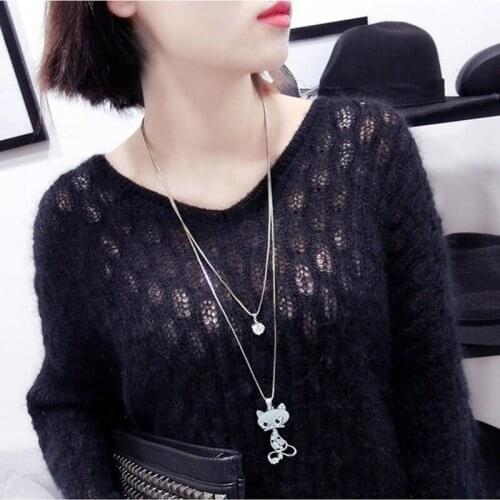Long Necklace Fashion Korean Necklaces & Pendants For Women Fox Cat Angel Girl Crystal Choker Sweater Chain Jewelry Gift