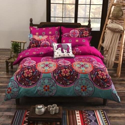 Juwenin Home Pink Bohemian Oriental Mandala Bedding Quilt Duvet Cover Set Single Queen King