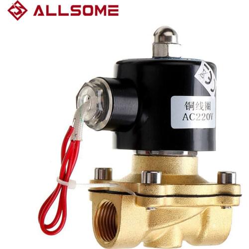 ALLSOME 1/2 3/4 1 Inch AC220V Electric Solenoid Valve Pneumatic Valve for Water Air Gas Brass Valve Air Valves Durable CJ010