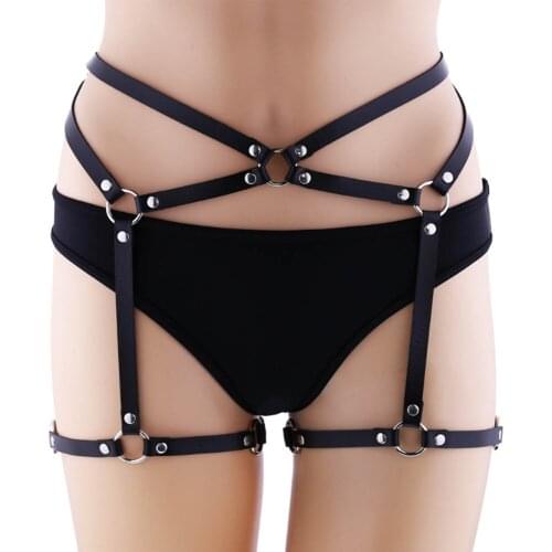 Personality punk PU leather binding belt garter belt one soft girl club sexy belly belt leg ring accessories harness