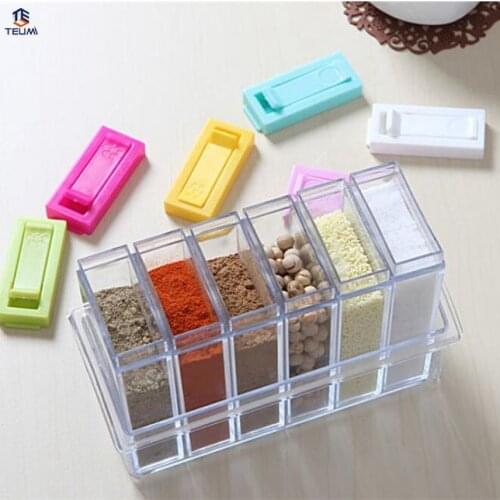 Spice Storage Container 6pcs/set Kitchen Supplies Transparent Lid Seasoning Spice Jar Set Sugar Pot Salt Storage Box