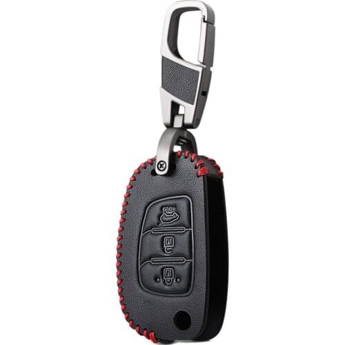 Leather Car Key Fob Cover Case Set Keychain For Hyundai Tucson Creta ix25 i10 i20 i30 Verna Mistra Elantra 2015-2018 2019