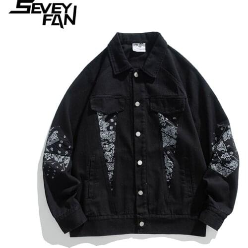 SEVEYFAN Mens Jacket Cashew Flower Patchwork Loose Casual Young Mens Personalized Fashion Jacket