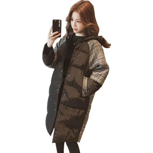 Fashion Plus size Women Parkas Hooded Warm Jacket 2020 Autumn Winter Loose Plaid Long Overcoat Cotton Padded Female Casual Coat