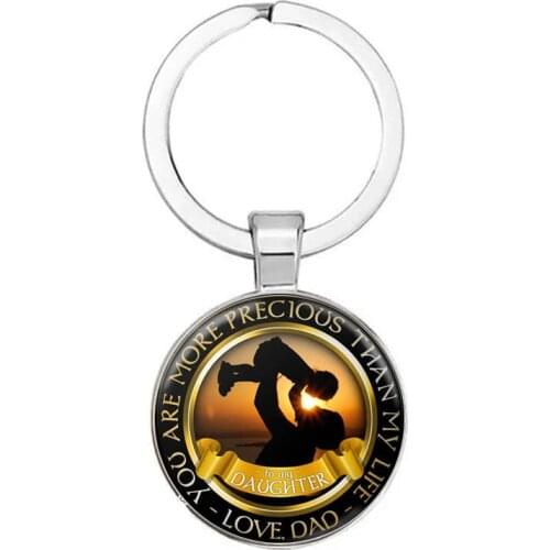 New Style Glass Gemstone Fashion Keychain Fashion Jewelry Dad Daughter Time Gemstone Necklace Keychain FatherS Day Gift