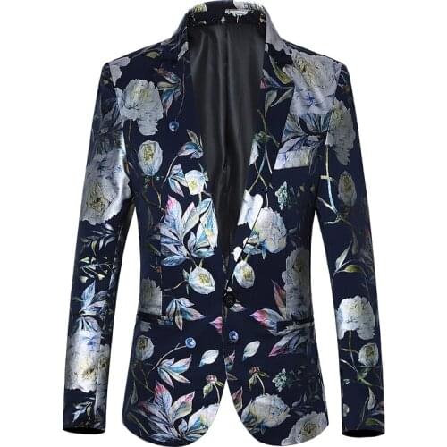 Mens Suit Jacket 2021 Autumn New Fashion Flower Bronzing Print Slim Blazer High Quality Banquet Personality Trend Jacket Coat