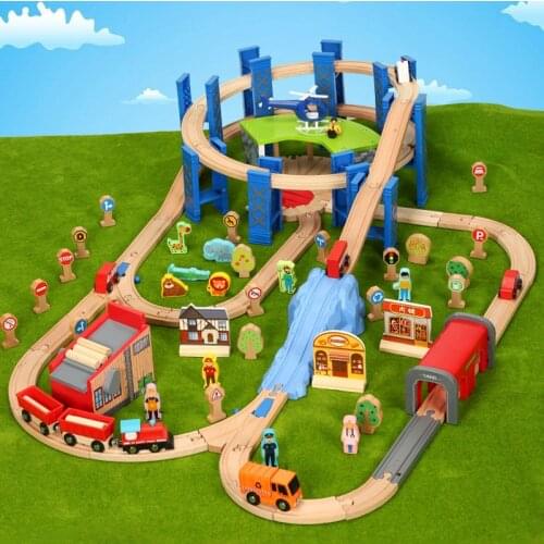 Circular Bridge Green Garage Track Train Set Compatible with Wooden Train Tracks and Electric Cars Children Puzzle Rail Car Toy