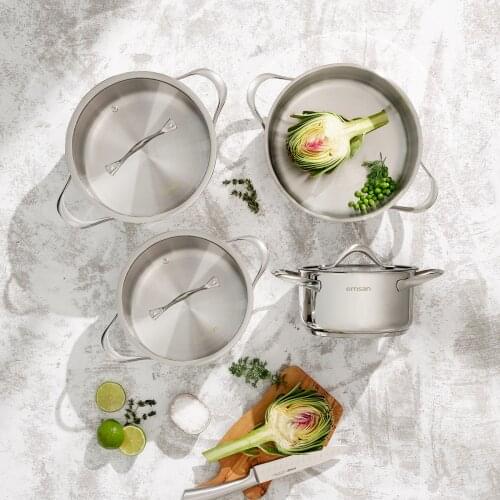 Yakamoz Induction Based 8 Piece Stainless Steel Cookware Set Induction all hobs, including 18/10 crNi Stainless Steel