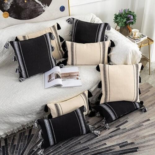 Boho Style Cushion Cover Black Ivory Handmade Neutral Decoration Pillow Cover 45x45cm/30x50cm For Sofa Bed Grey Ivory Diam