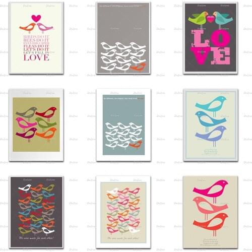 Norwegian Folk Wall Art, Minimal Home Decor Canvas, Scandinavian Folk Print, Birds Made For Each Other Colorful Poster, Gift